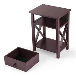 1-Drawer Brown Nightstand (Set of 2) by ATHMILE -ATHMILE Sales Store brown athmile nightstands ddw1041s0359 1f 1000