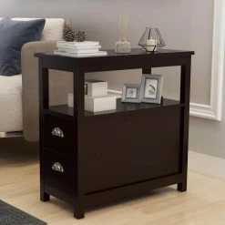 2-Drawer Brown Narrow Nightstand (24.02 in. x 11.81 in. x 23.62 in. ) by ATHMILE -ATHMILE Sales Store brown athmile nightstands gz b2w20220735 4f 1000