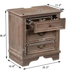 3-Drawers Brown Nightstand with Charging Ports (23.2"L x 15.8"W x 28"H) by ATHMILE -ATHMILE Sales Store brown athmile nightstands gz b2w20221419 4f 1000