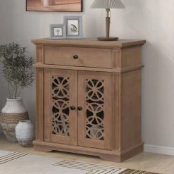 Brown Sideboard with Mirror Door by ATHMILE -ATHMILE Sales Store brown athmile sideboards buffet tables gz b2w20221305 4f 1000