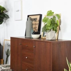 Brown Sideboard with 2 Cabinets and 3-Drawer by ATHMILE -ATHMILE Sales Store brown athmile sideboards buffet tables gz b2w20221456 4f 1000