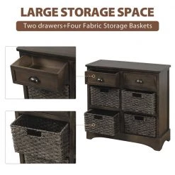 Brown Gray Rustic Storage Cabinet with Two Drawers and Four Classic Rattan Basket by ATHMILE 17 Brown Gray Rustic Storage Cabinet with Two Drawers and Four Classic Rattan Basket by ATHMILE -ATHMILE Sales Store brown gray athmile accent cabinets gz wf193442aad 1f 1000