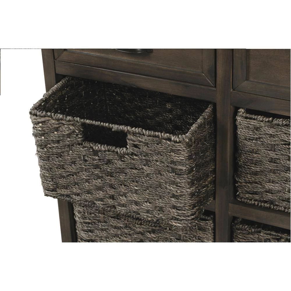 Brown Gray Rustic Storage Cabinet with Two Drawers and Four Classic Rattan Basket by ATHMILE 8 Brown Gray Rustic Storage Cabinet with Two Drawers and Four Classic Rattan Basket by ATHMILE - Image 8