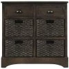 Brown Gray Rustic Storage Cabinet with Two Drawers and Four Classic Rattan Basket by ATHMILE