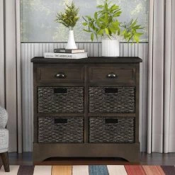 Brown Gray Rustic Storage Cabinet with Two Drawers and Four Classic Rattan Basket by ATHMILE 20 Brown Gray Rustic Storage Cabinet with Two Drawers and Four Classic Rattan Basket by ATHMILE -ATHMILE Sales Store brown gray athmile accent cabinets gz wf193442aad 76 1000