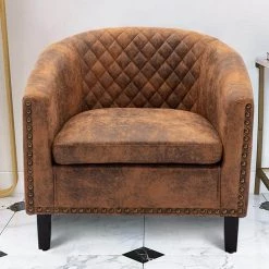 Accent Barrel Chair Living Room Chair with Nailheads and Solid Wood Legs Light Coffee Microfiber Fabric (Set of 1) by ATHMILE -ATHMILE Sales Store coffee athmile accent chairs gz w39526697 31 1000 1