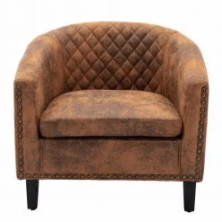 ATHMILE Sales Store 27 Accent Barrel Chair Living Room Chair with Nailheads and Solid Wood Legs Light Coffee Microfiber Fabric (Set of 1) by ATHMILE