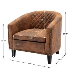 Accent Barrel Chair Living Room Chair with Nailheads and Solid Wood Legs Light Coffee Microfiber Fabric (Set of 1) by ATHMILE -ATHMILE Sales Store coffee athmile accent chairs gz w39526697 c3 1000 1