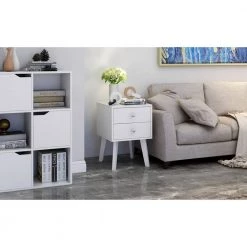 2-Drawer Cream White Nightstand 22.5 in. H x 11.65 in. W x 14.96 in. D by ATHMILE 13 2-Drawer Cream White Nightstand 22.5 in. H x 11.65 in. W x 14.96 in. D by ATHMILE -ATHMILE Sales Store cream white athmile nightstands ddw128546538 31 1000