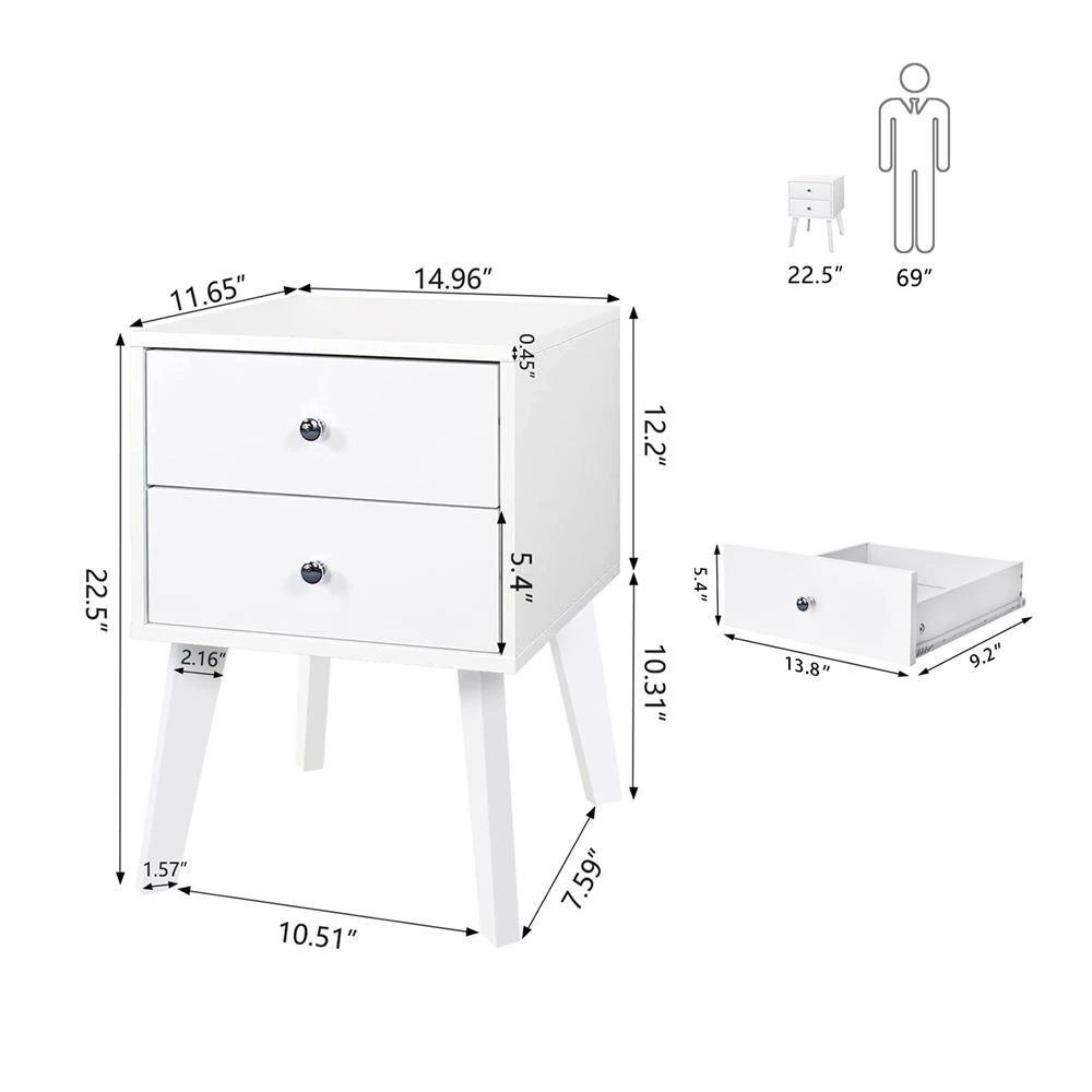 2-Drawer Cream White Nightstand 22.5 in. H x 11.65 in. W x 14.96 in. D by ATHMILE 6 2-Drawer Cream White Nightstand 22.5 in. H x 11.65 in. W x 14.96 in. D by ATHMILE - Image 6