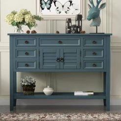 45 in. blue Standard Rectangle Wood Console Table by ATHMILE -ATHMILE Sales Store dark blue athmile console tables ccwf197822aab 31 1000
