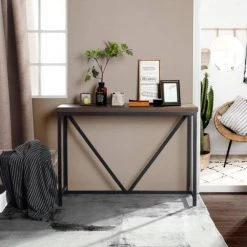 47.2 in. Dark Brown Standard Rectangle Wood Console Table with Metal Frame by ATHMILE 15 47.2 in. Dark Brown Standard Rectangle Wood Console Table with Metal Frame by ATHMILE -ATHMILE Sales Store dark brown athmile console tables gz b2w20221064 31 1000