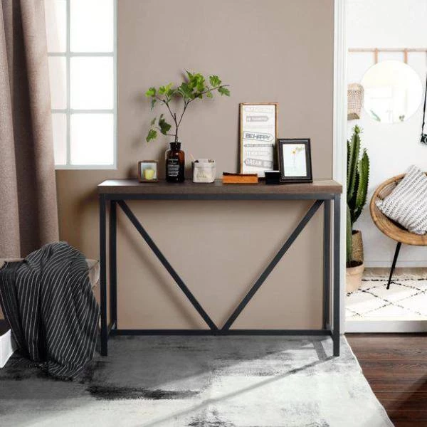 47.2 in. Dark Brown Standard Rectangle Wood Console Table with Metal Frame by ATHMILE 8 47.2 in. Dark Brown Standard Rectangle Wood Console Table with Metal Frame by ATHMILE - Image 8