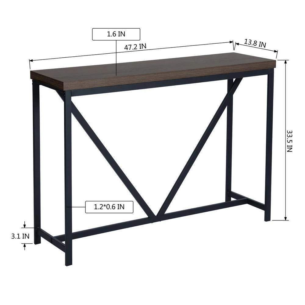 47.2 in. Dark Brown Standard Rectangle Wood Console Table with Metal Frame by ATHMILE 3 47.2 in. Dark Brown Standard Rectangle Wood Console Table with Metal Frame by ATHMILE - Image 3