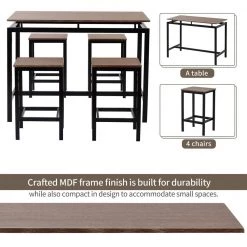 5-Pieces Rectangle Wood Top Dark Brown Bar Table Set by ATHMILE -ATHMILE Sales Store dark brown athmile dining room sets ccwf196232aap 1f 1000