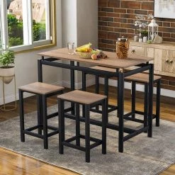 5-Pieces Rectangle Wood Top Dark Brown Bar Table Set by ATHMILE -ATHMILE Sales Store dark brown athmile dining room sets ccwf196232aap 31 1000