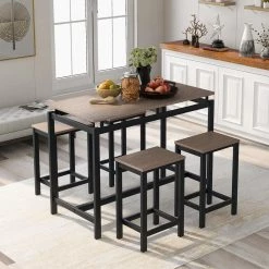 5-Pieces Rectangle Wood Top Dark Brown Bar Table Set by ATHMILE -ATHMILE Sales Store dark brown athmile dining room sets ccwf196232aap 4f 1000
