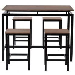 5-Pieces Rectangle Wood Top Dark Brown Bar Table Set by ATHMILE