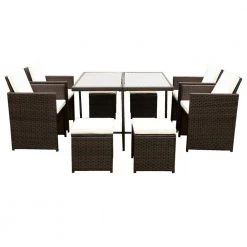 9-Piece Dark Brown Glass Top Table Set Seats 8 by ATHMILE