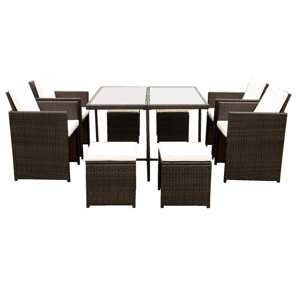 9-Piece Dark Brown Glass Top Table Set Seats 8 by ATHMILE 1 9-Piece Dark Brown Glass Top Table Set Seats 8 by ATHMILE
