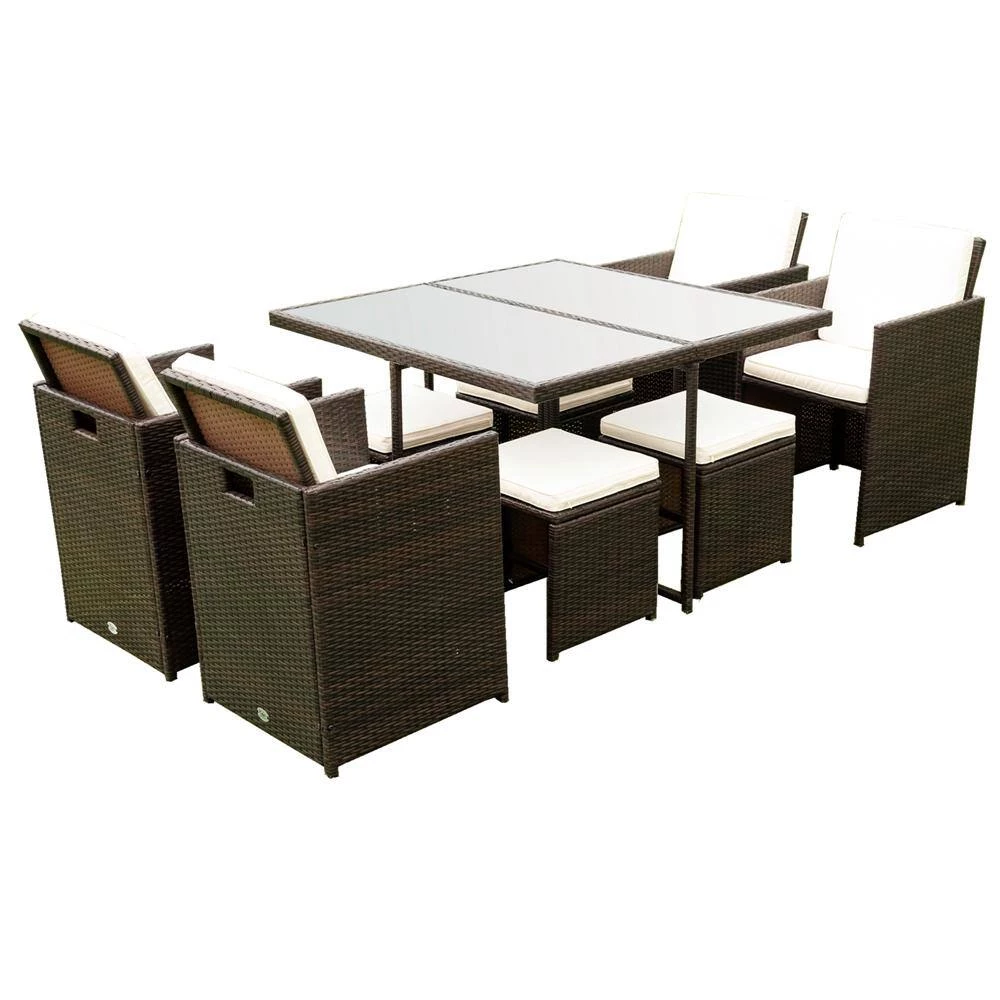 9-Piece Dark Brown Glass Top Table Set Seats 8 by ATHMILE 2 9-Piece Dark Brown Glass Top Table Set Seats 8 by ATHMILE - Image 2