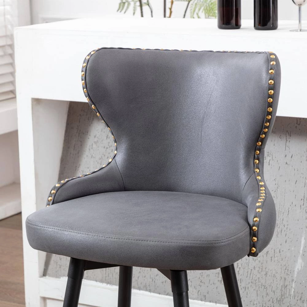 41.3 in. Dark Gray High Back Metal Frame Swivel Bar Stool with Leathaire Fabric Set(Set of 2) by ATHMILE 5 41.3 in. Dark Gray High Back Metal Frame Swivel Bar Stool with Leathaire Fabric Set(Set of 2) by ATHMILE - Image 5