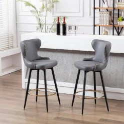 41.3 in. Dark Gray High Back Metal Frame Swivel Bar Stool with Leathaire Fabric Set(Set of 2) by ATHMILE 17 41.3 in. Dark Gray High Back Metal Frame Swivel Bar Stool with Leathaire Fabric Set(Set of 2) by ATHMILE -ATHMILE Sales Store dark gray athmile bar stools gz b2w20222117 31 1000