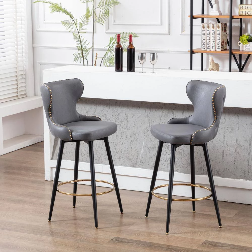 41.3 in. Dark Gray High Back Metal Frame Swivel Bar Stool with Leathaire Fabric Set(Set of 2) by ATHMILE 9 41.3 in. Dark Gray High Back Metal Frame Swivel Bar Stool with Leathaire Fabric Set(Set of 2) by ATHMILE - Image 9
