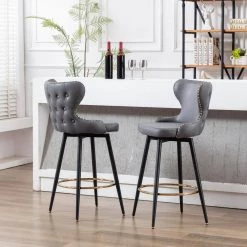 41.3 in. Dark Gray High Back Metal Frame Swivel Bar Stool with Leathaire Fabric Set(Set of 2) by ATHMILE 12 41.3 in. Dark Gray High Back Metal Frame Swivel Bar Stool with Leathaire Fabric Set(Set of 2) by ATHMILE -ATHMILE Sales Store dark gray athmile bar stools gz b2w20222117 4f 1000