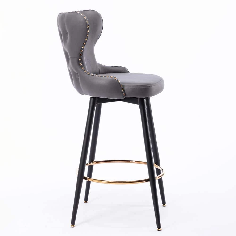 41.3 in. Dark Gray High Back Metal Frame Swivel Bar Stool with Leathaire Fabric Set(Set of 2) by ATHMILE 2 41.3 in. Dark Gray High Back Metal Frame Swivel Bar Stool with Leathaire Fabric Set(Set of 2) by ATHMILE - Image 2