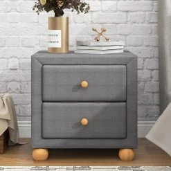 2-Drawers Upholstered Dark Gray Nightstand (20.9 in. L x 18.1 in. W x 18.2 in. H) by ATHMILE 17 2-Drawers Upholstered Dark Gray Nightstand (20.9 in. L x 18.1 in. W x 18.2 in. H) by ATHMILE -ATHMILE Sales Store dark gray athmile nightstands gz b2w20221698 31 1000