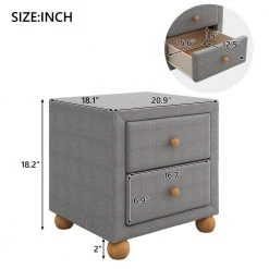 2-Drawers Upholstered Dark Gray Nightstand (20.9 in. L x 18.1 in. W x 18.2 in. H) by ATHMILE 12 2-Drawers Upholstered Dark Gray Nightstand (20.9 in. L x 18.1 in. W x 18.2 in. H) by ATHMILE -ATHMILE Sales Store dark gray athmile nightstands gz b2w20221698 4f 1000