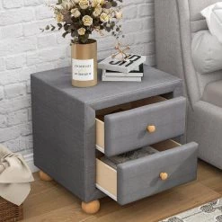 2-Drawers Upholstered Dark Gray Nightstand (20.9 in. L x 18.1 in. W x 18.2 in. H) by ATHMILE 11 2-Drawers Upholstered Dark Gray Nightstand (20.9 in. L x 18.1 in. W x 18.2 in. H) by ATHMILE -ATHMILE Sales Store dark gray athmile nightstands gz b2w20221698 c3 1000