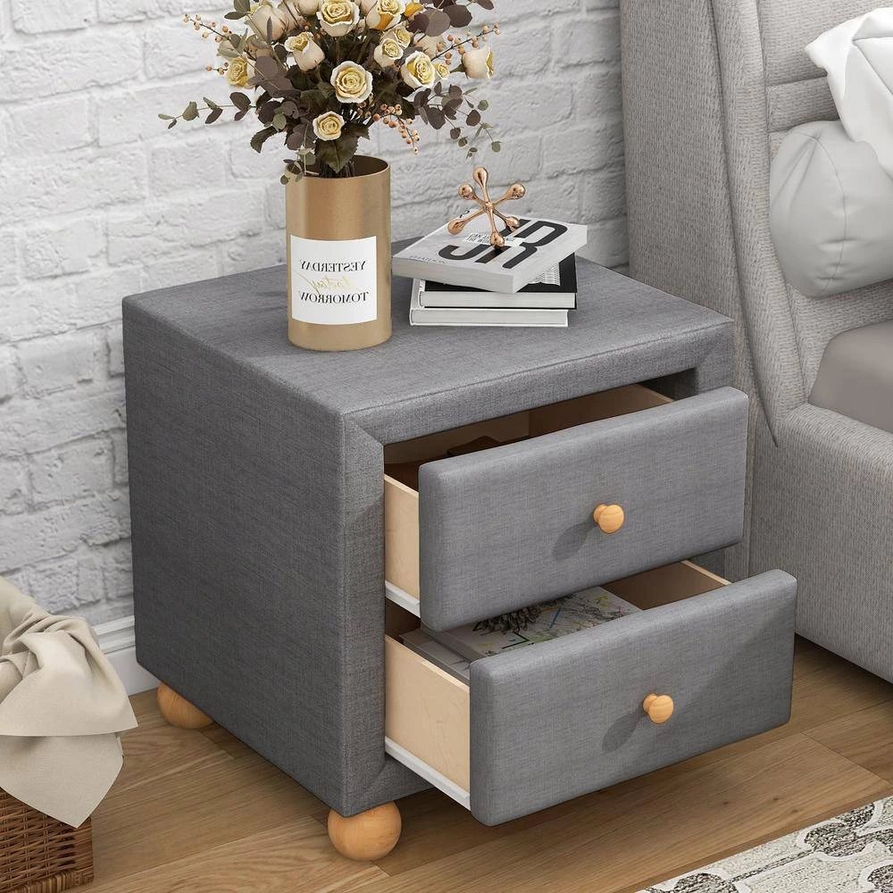 2-Drawers Upholstered Dark Gray Nightstand (20.9 in. L x 18.1 in. W x 18.2 in. H) by ATHMILE 3 2-Drawers Upholstered Dark Gray Nightstand (20.9 in. L x 18.1 in. W x 18.2 in. H) by ATHMILE - Image 3