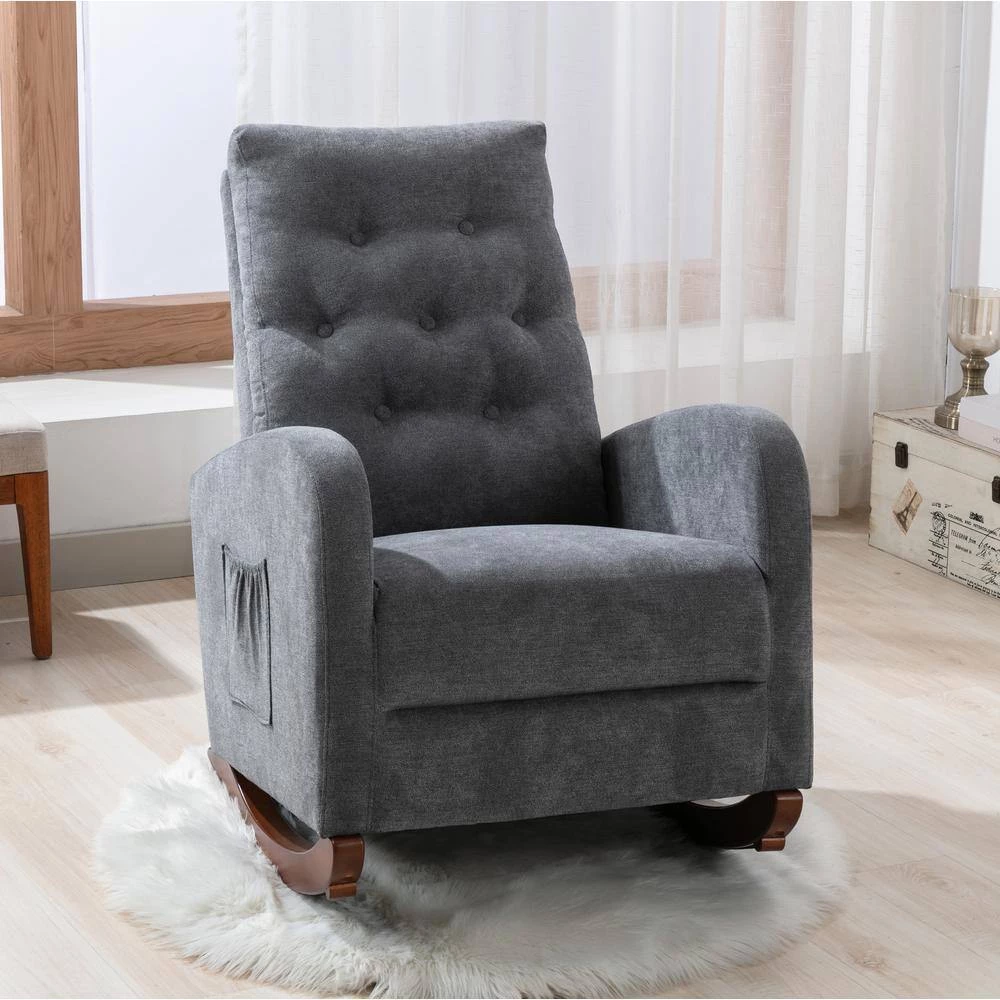 Dark Gray Cotton Rocking Chair Nursery Chair (Set of 1) by ATHMILE 7 Dark Gray Cotton Rocking Chair Nursery Chair (Set of 1) by ATHMILE - Image 7