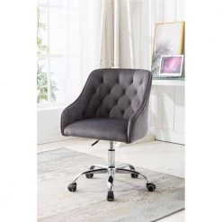 Dark Gray Velvet Upholstered Swivel Task Chair with Sloped Arm by ATHMILE -ATHMILE Sales Store dark gray athmile task chairs gz b2w20221157 1f 1000