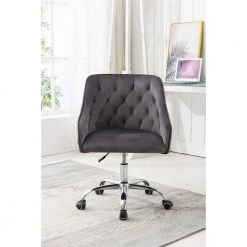 Dark Gray Velvet Upholstered Swivel Task Chair with Sloped Arm by ATHMILE -ATHMILE Sales Store dark gray athmile task chairs gz b2w20221157 31 1000
