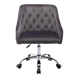 Dark Gray Velvet Upholstered Swivel Task Chair with Sloped Arm by ATHMILE