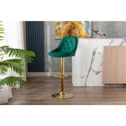 44.09 in. Low Back Emerald Metal Frame Adjustable Cushioned Bar Stool with Toweling fabric Seat (Set of 1) by ATHMILE -ATHMILE Sales Store emerald green athmile bar stools gz w39538735 76 1000
