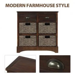 Espresso Rustic Storage Cabinet with Two Drawers and Four Classic Rattan Basket by ATHMILE -ATHMILE Sales Store espresso athmile accent cabinets gz wf193442aab 4f 1000