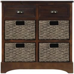 Espresso Rustic Storage Cabinet with Two Drawers and Four Classic Rattan Basket by ATHMILE