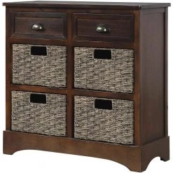 Espresso Rustic Storage Cabinet with Two Drawers and Four Classic Rattan Basket by ATHMILE -ATHMILE Sales Store espresso athmile accent cabinets gz wf193442aab 77 1000