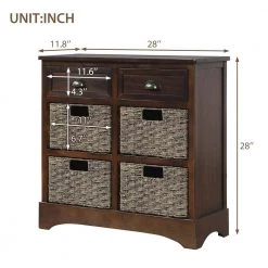 Espresso Rustic Storage Cabinet with Two Drawers and Four Classic Rattan Basket by ATHMILE -ATHMILE Sales Store espresso athmile accent cabinets gz wf193442aab c3 1000