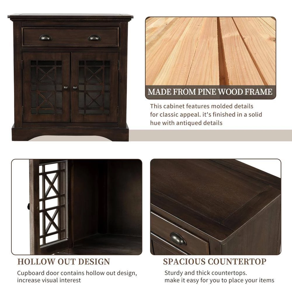 Espresso Retro Storage Cabinet with Doors and Big Wood Drawer, Home Office Furniture Storage Chest by ATHMILE 6 Espresso Retro Storage Cabinet with Doors and Big Wood Drawer, Home Office Furniture Storage Chest by ATHMILE - Image 6