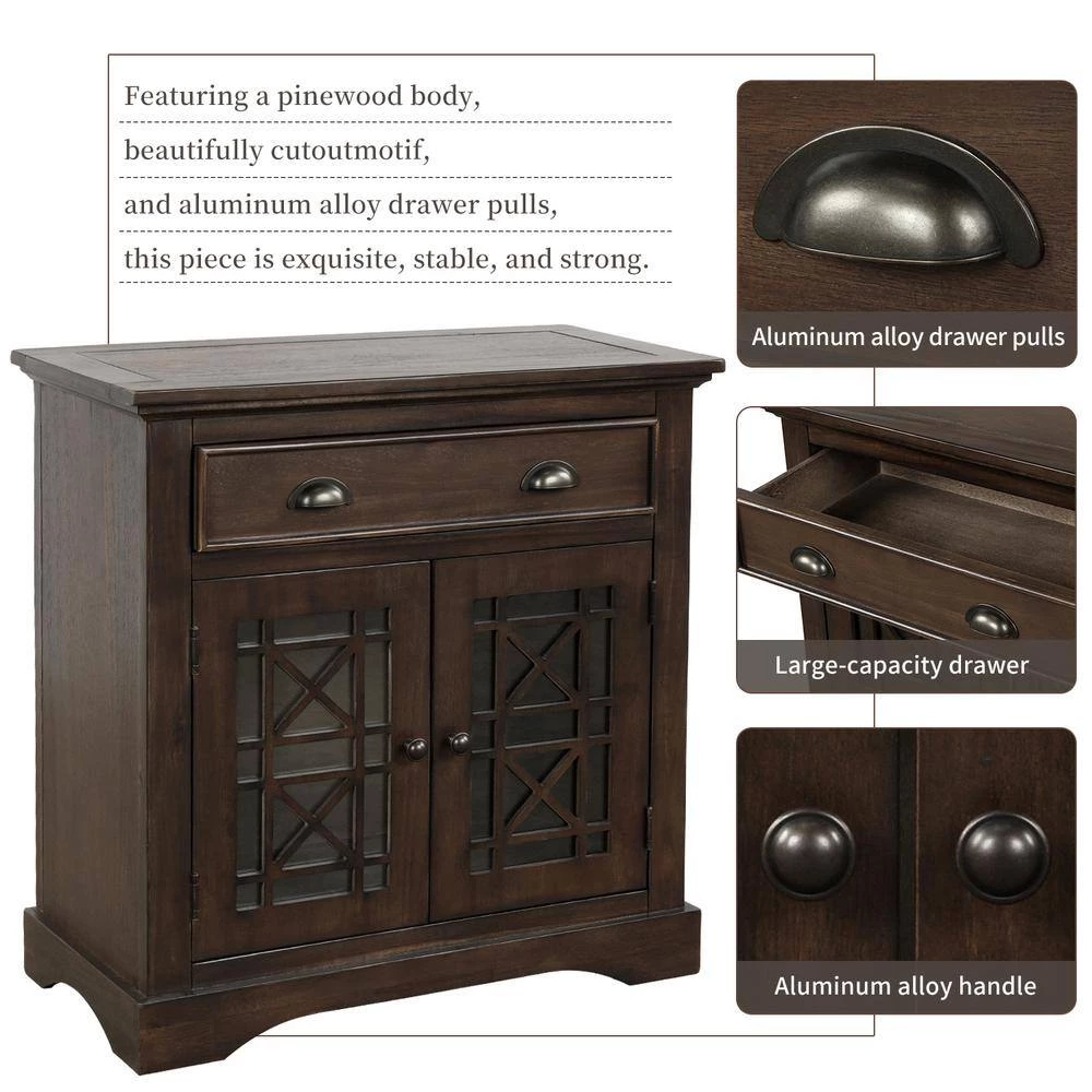 Espresso Retro Storage Cabinet with Doors and Big Wood Drawer, Home Office Furniture Storage Chest by ATHMILE 5 Espresso Retro Storage Cabinet with Doors and Big Wood Drawer, Home Office Furniture Storage Chest by ATHMILE - Image 5