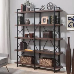 Home Office 71 in. Espresso X Design Wood 5-Shelf Standard Bookcase with Metal Frame, by ATHMILE -ATHMILE Sales Store espresso athmile bookcases bookshelves gz wf287034aae fa 1000