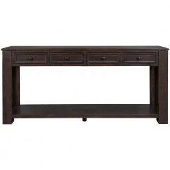 63 in. W Espresso Standard Rectangle Wood Console Table with Storage Drawers and Bottom Shelf by ATHMILE