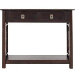 36 in. W Espresso Rectangle Wood Console Table with 2-Drawers and Bottom Shelf by ATHMILE