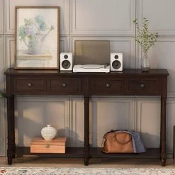 58 in. Espresso Standard Rectangle Wood Console Table by ATHMILE -ATHMILE Sales Store espresso athmile console tables gzx b2w20220582 31 1000