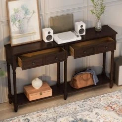 58 in. Espresso Standard Rectangle Wood Console Table by ATHMILE -ATHMILE Sales Store espresso athmile console tables gzx b2w20220582 44 1000